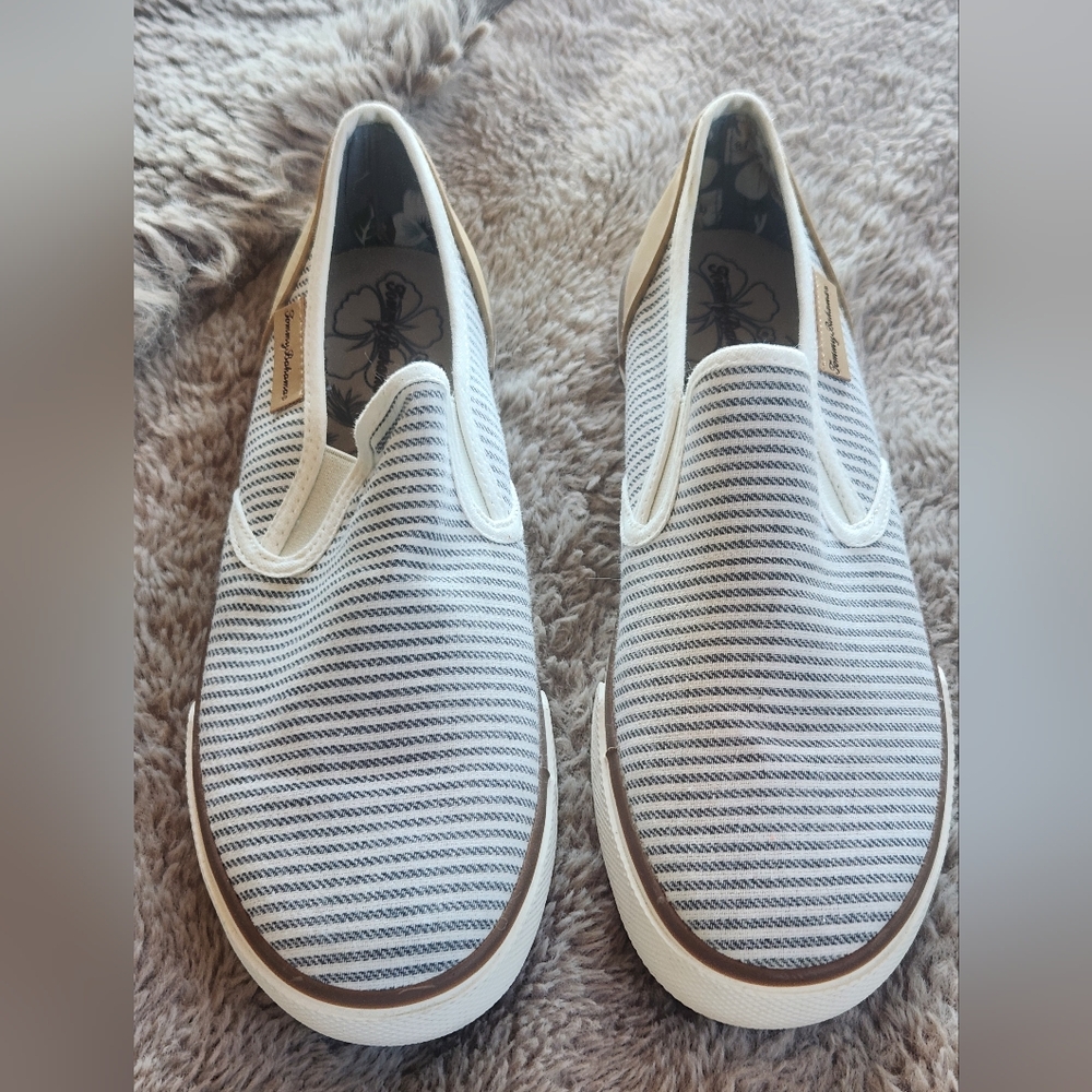 Tommy Bahama Striped Slip-On Shoes - White and Gray